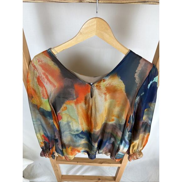 NWT Tempo Paris Multicolored V-Neck Silk Blend Blouse #0942 XL - Picture 3 of 5